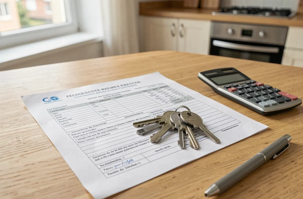 Clés d'appartement posées sur un formulaire de déclaration fiscale des revenus locatifs en France