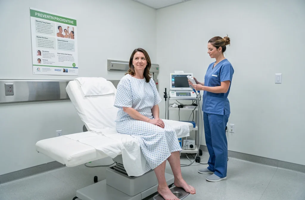 Femme en blouse médicale lors d'un examen de dépistage préventif dans une clinique moderne