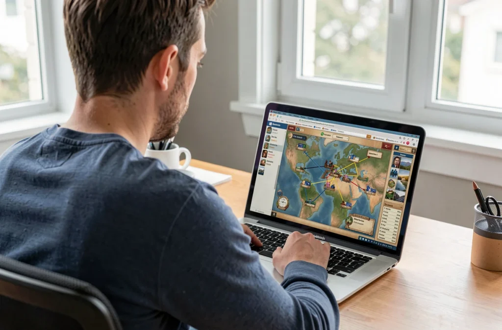 Joueur concentré devant une carte stratégique sur son écran