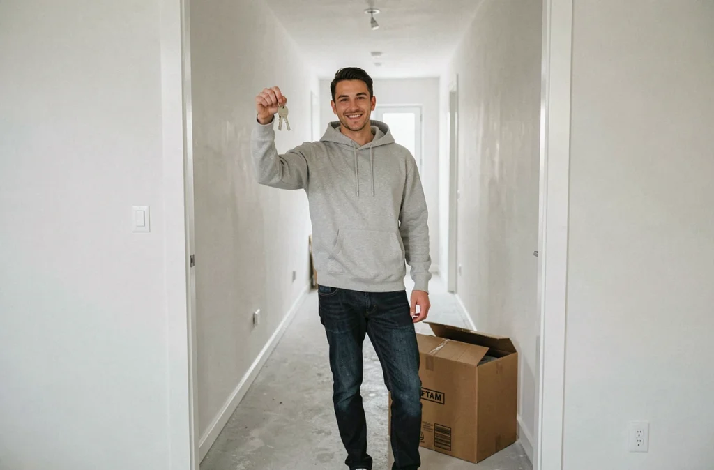 Primo-accédant tenant les clés de son premier appartement acheté grâce au prêt à taux zéro